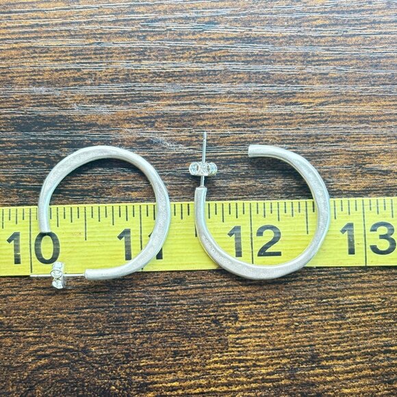 VTG Sterling Silver 925 Hoop Earrings Butterfly Closure Size 1.25" Diameter - Picture 7 of 8